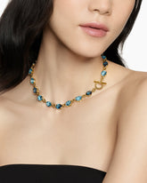 Marbella Toggle Necklace in 18K Yellow Gold with Blue Topaz and Hampton Blue Topaz